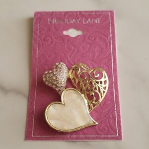 Holiday Lane Valentine's Day Gold 3 Heart Pin